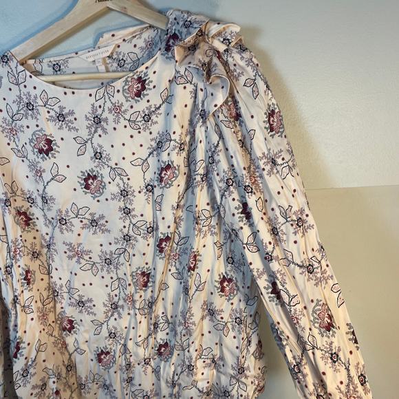 Rebecca Taylor SZ 14 Silk Blend Floral Asymmetric Ruffled Shoulder Blouse - Picture 7 of 13